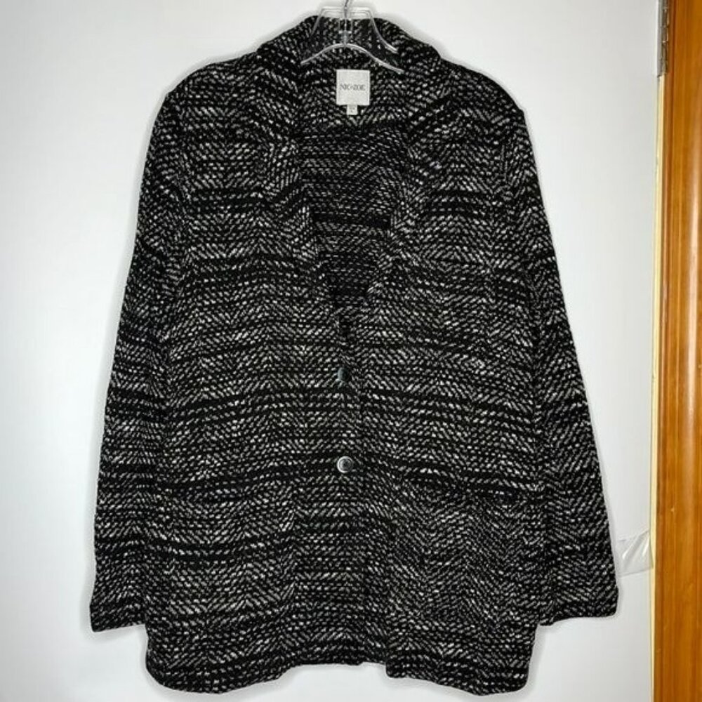NWT Nic + Zoe Womens Girlfriend Blazer Black White Stretch Knit Jacket L LARGE